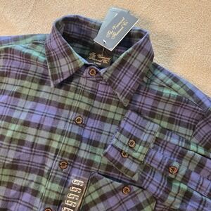 Vermont Flannel Co Mens Large Blue Green Plaid Button Down Flannel Shirt NWT